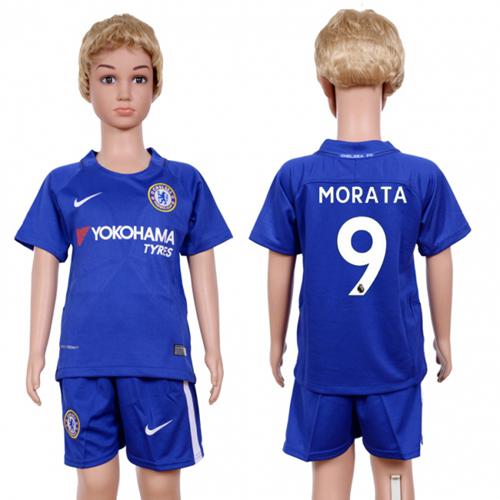 Chelsea #9 Morata Blue Home Kid Soccer Club Jersey